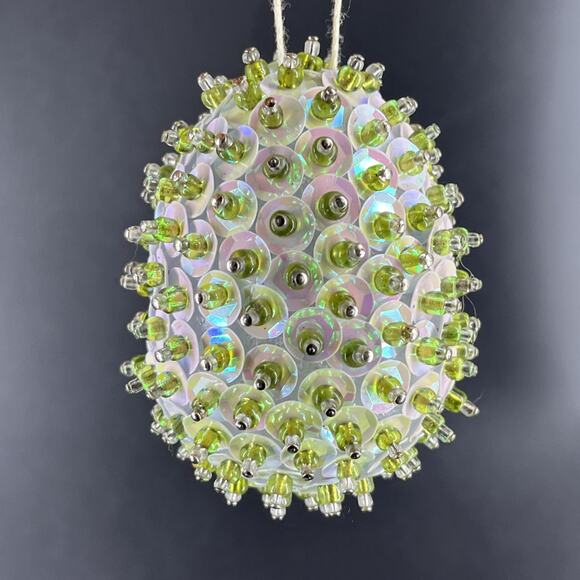 Lot of 6 Vintage Handmade Pin Push Beaded Sequin Christmas Egg Ornaments+ 2 - Picture 10 of 10